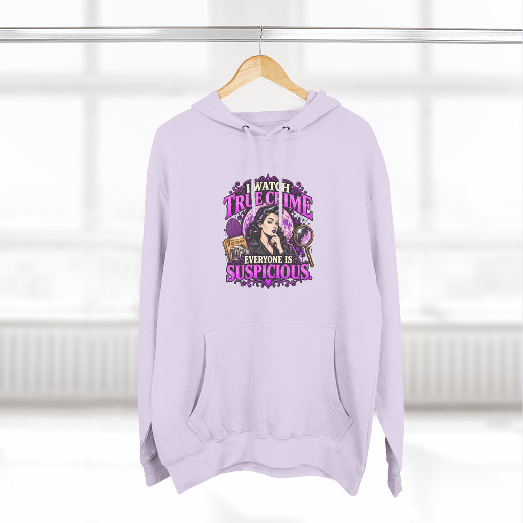 True Crime Hoodie — “Everyone Is Suspicious” Graphic Pullover