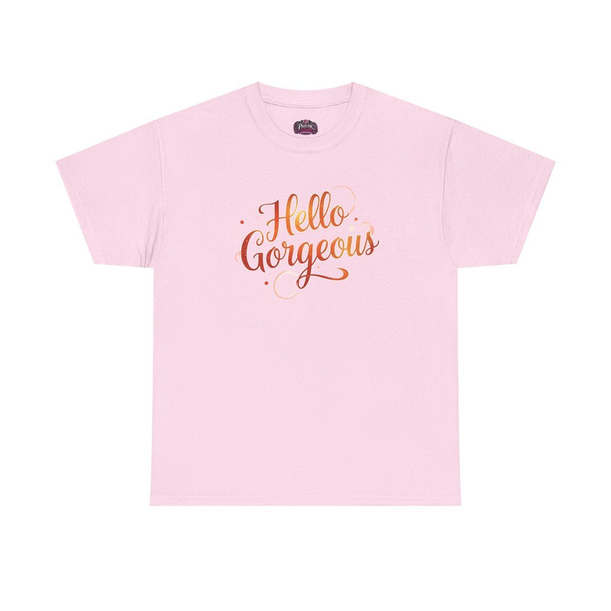 Hello Gorgeous Sunset T-Shirt — Feminine Script Graphic Tee