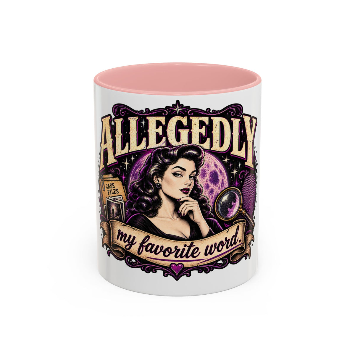 Allegedly Coffee Mug — Retro Pinup Mystery Design