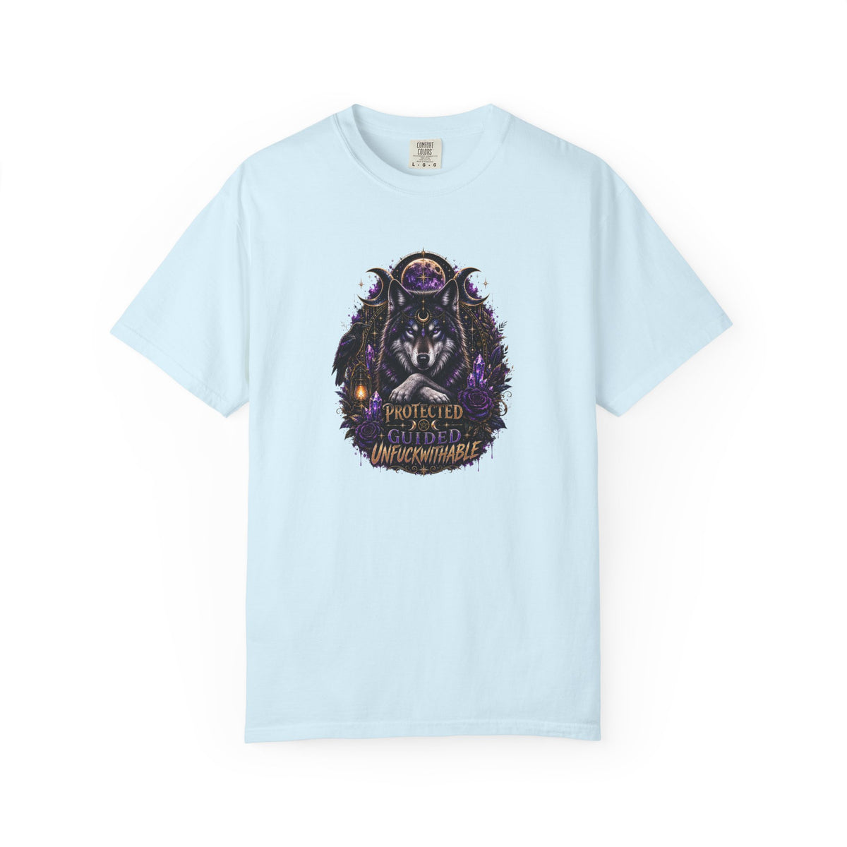 Protector Wolf T-Shirt — "Protected, Guided, Unfuckwithable" Spiritual Graphic Tee