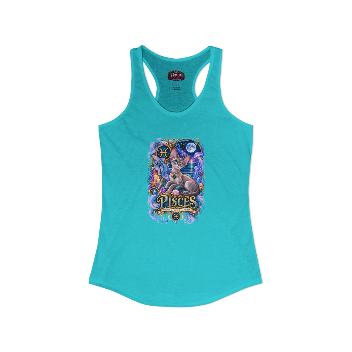 Pisces Devon Rex Cat Zodiac Tank- Celestial Astrology Cat Lover Tank