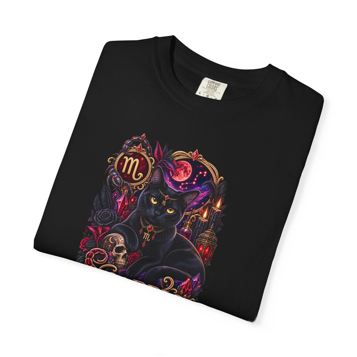 Scorpio Black Cat Zodiac T-Shirt — Dark Mystical Scorpio Graphic Tee
