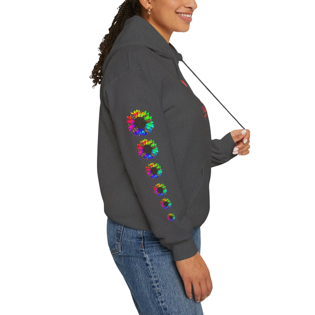 Inspirational Floral Hoodie – "Your Smile is Kind & Beautiful" Rainbow Sunflower Cozy Pullover