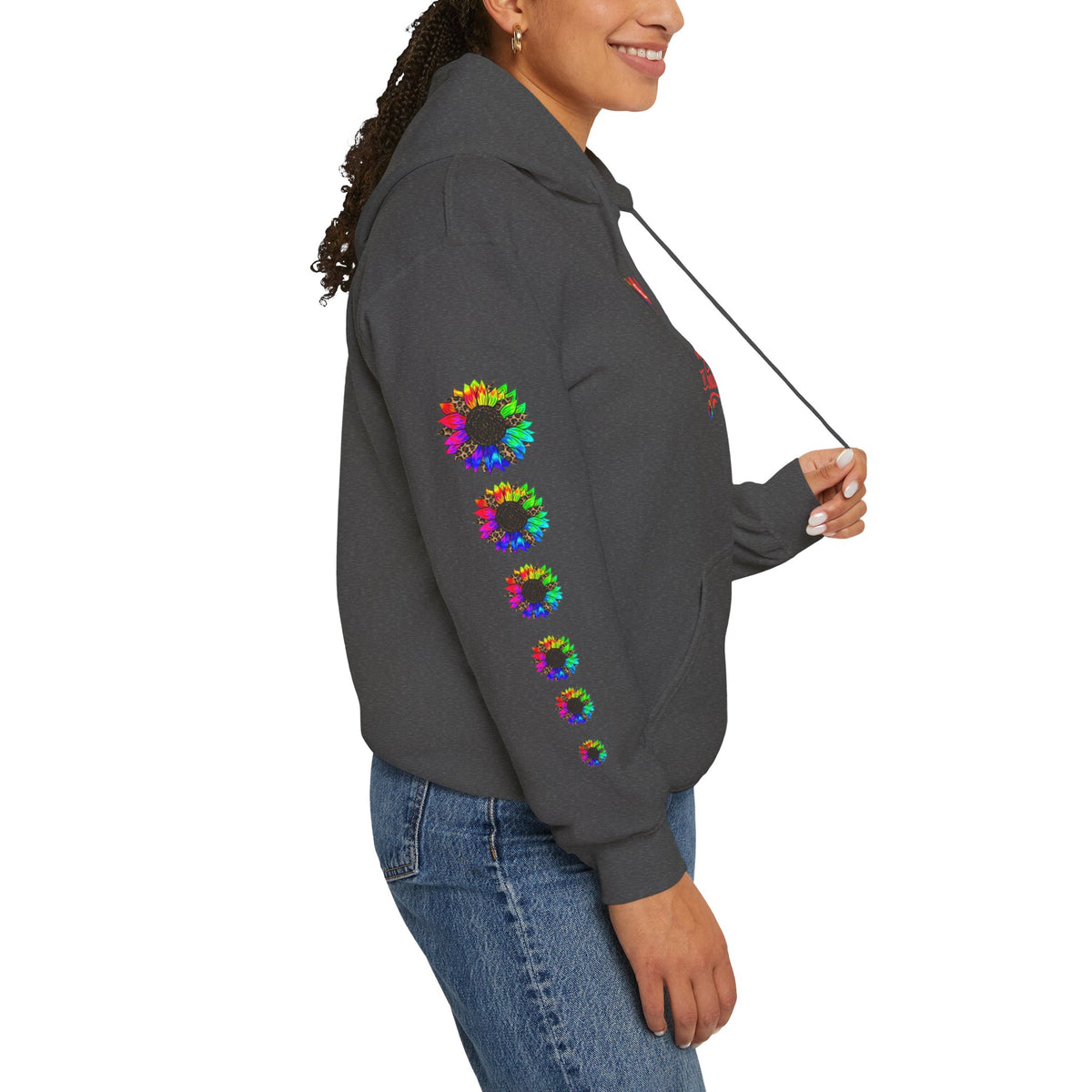 Inspirational Floral Hoodie – "Your Smile is Kind & Beautiful" Rainbow Sunflower Cozy Pullover