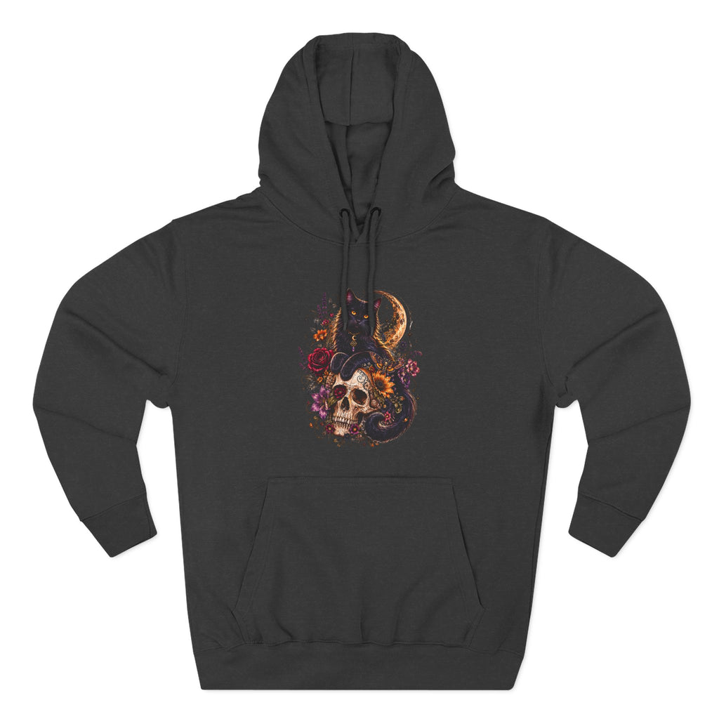 Skull & Cat Hoodie — Romantic Gothic Celestial Moon Graphic Fleece Pullover