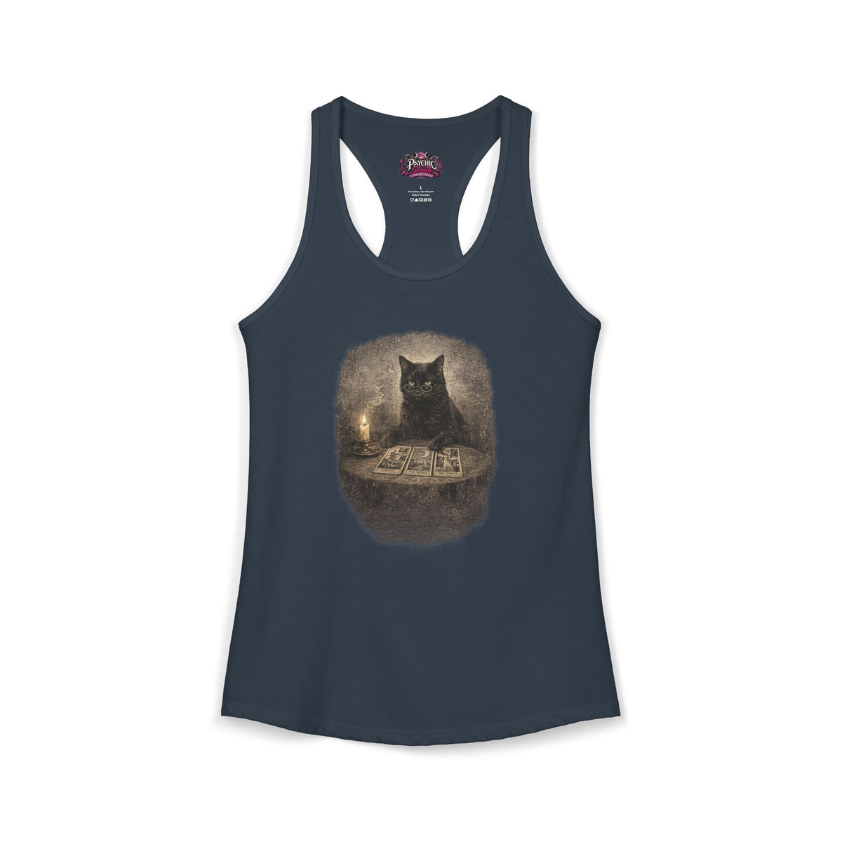 Black Cat reading Tarot Cards Tank