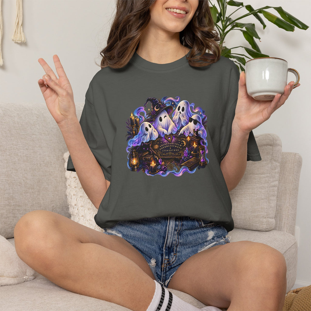 Halloween Ghost Crew T-Shirt — Spooky Night Pumpkin & Bats Graphic Tee