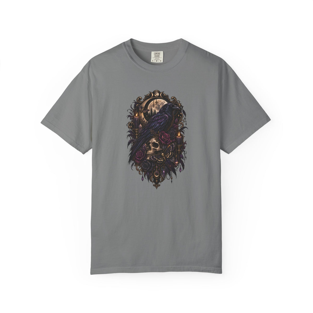 Skull & Crow Graphic Tee — Gothic Vintage Skull with Raven Design