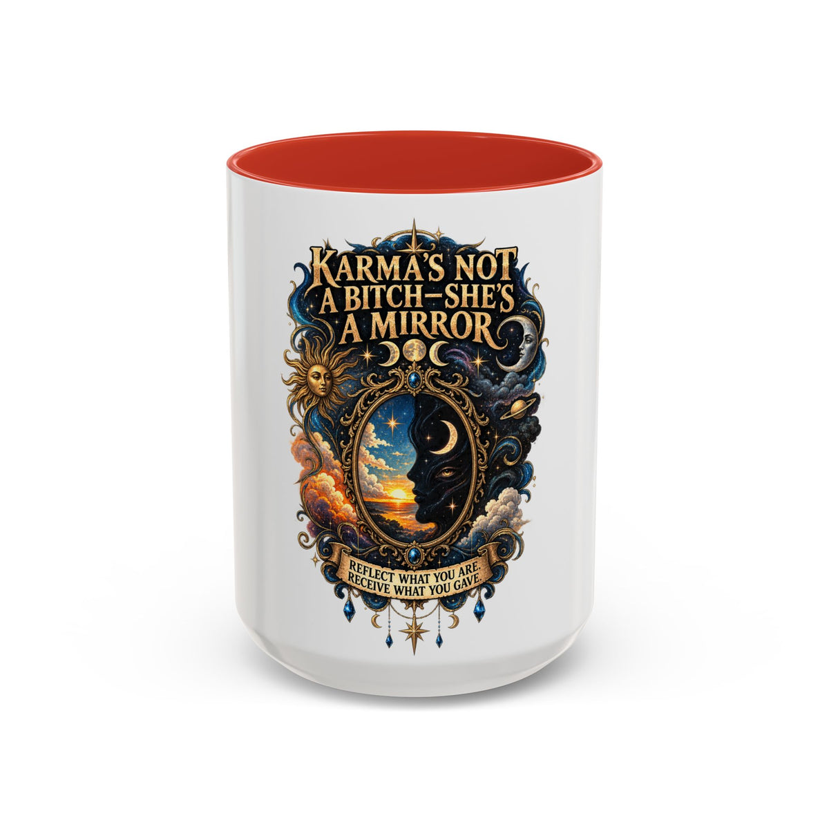 Coffee Mug — "Karma's Not a Bitch — She's a Mirror" Accent Ceramic Mug (11/15oz)