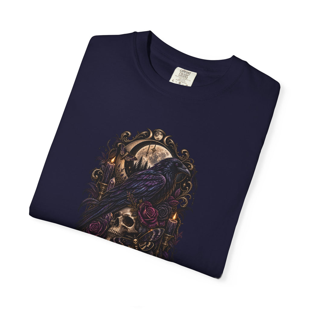 Skull & Crow Graphic Tee — Gothic Vintage Skull with Raven Design