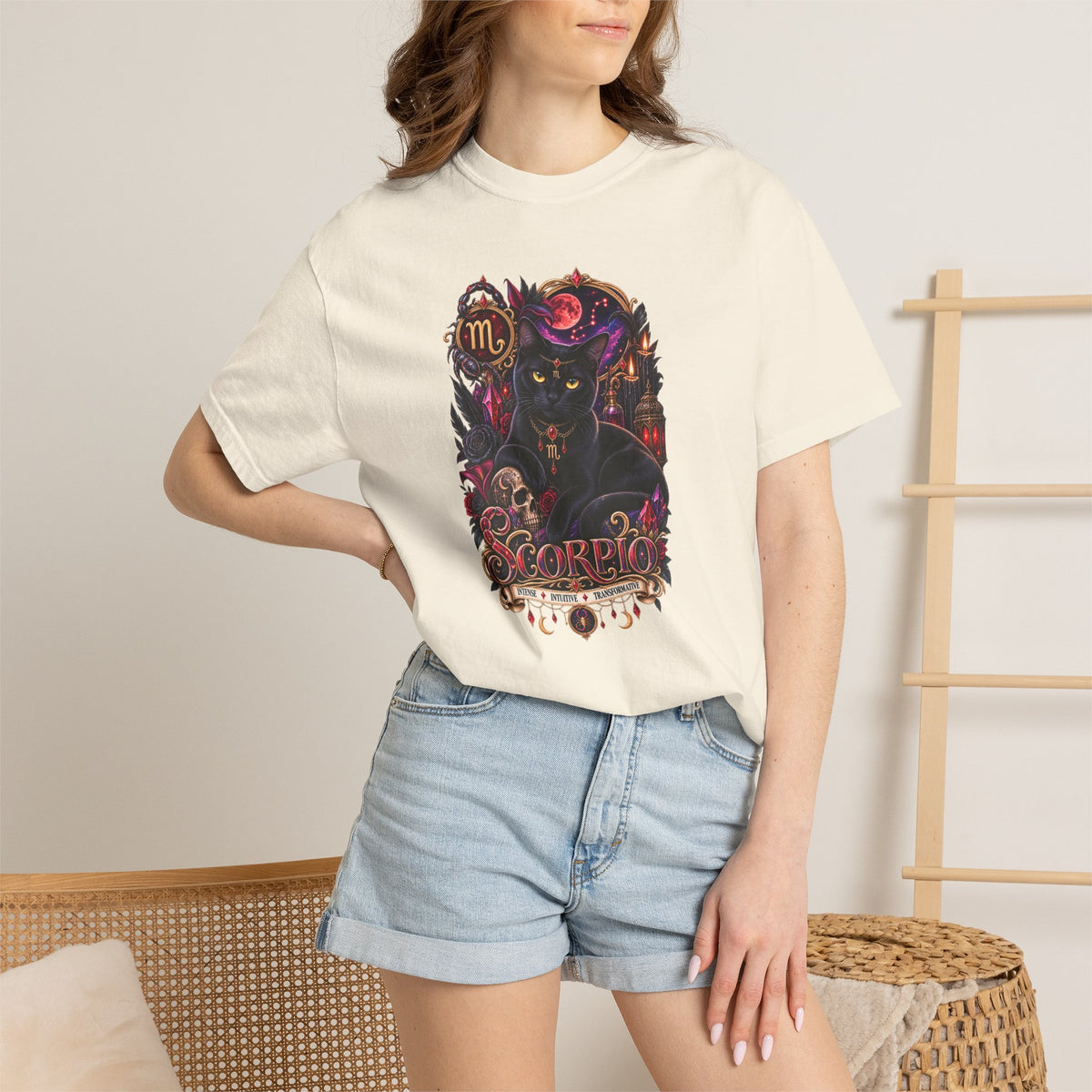 Scorpio Black Cat Zodiac T-Shirt — Dark Mystical Scorpio Graphic Tee