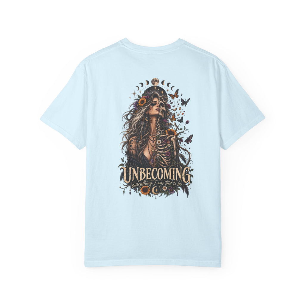 Unbecoming Gothic Moon T‑Shirt — Witchy Skeleton Art Tee