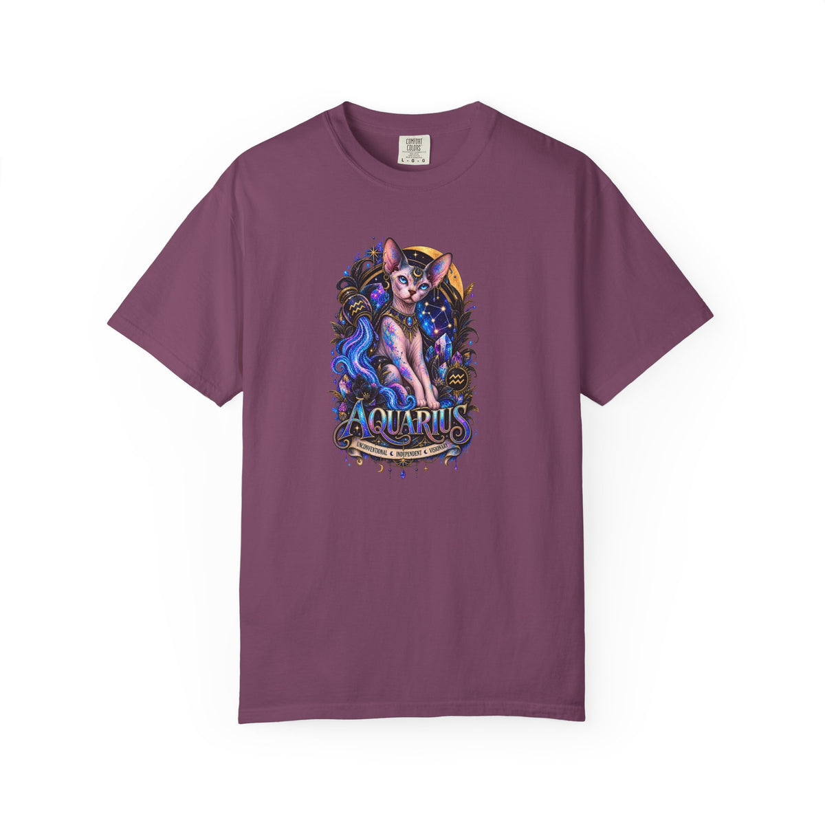 Aquarius Sphynx Cat Zodiac Tee- Celestial Astrology cat lover T-shirt