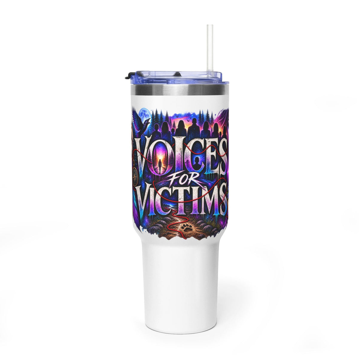 40oz Vacuum Tumbler - "Voices for Victims" Purple Feather Design