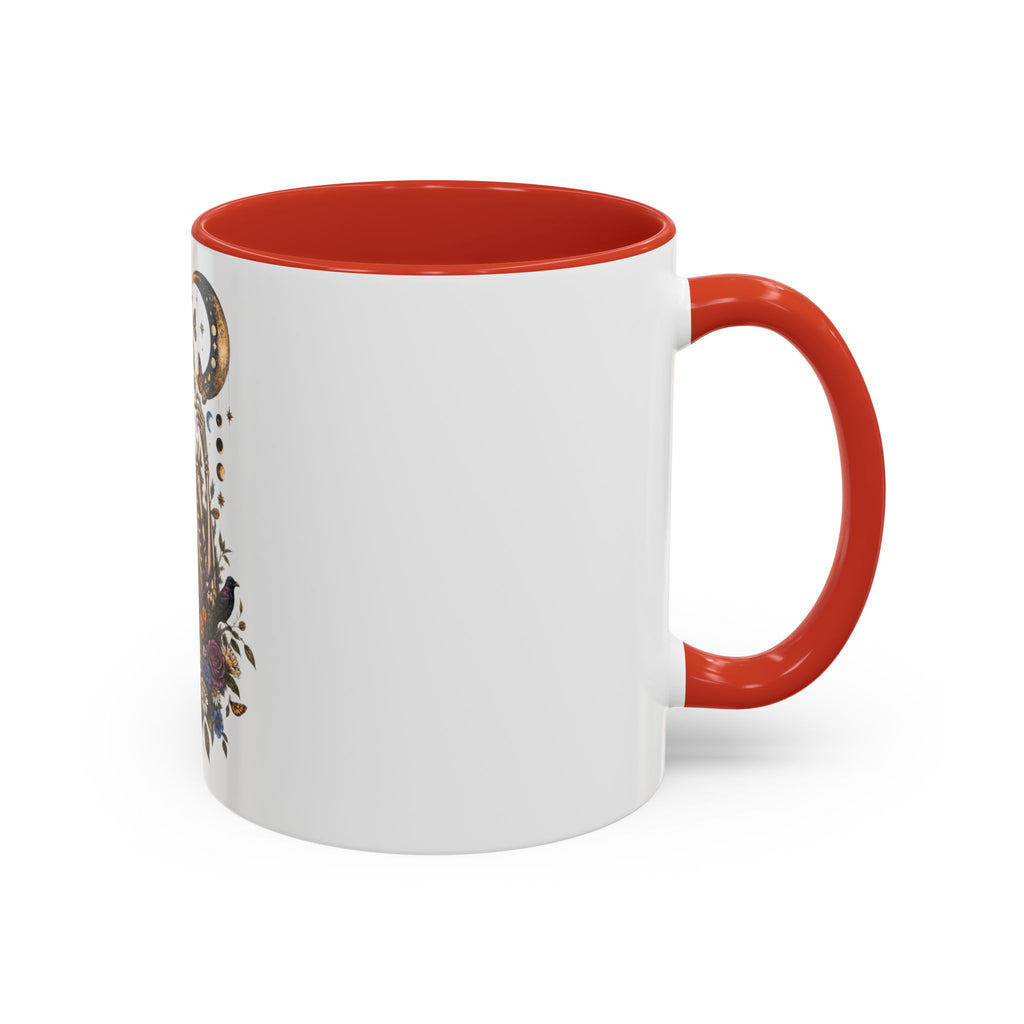 Skull & Moon Floral Coffee Mug — Gothic Botanical Accent Mug