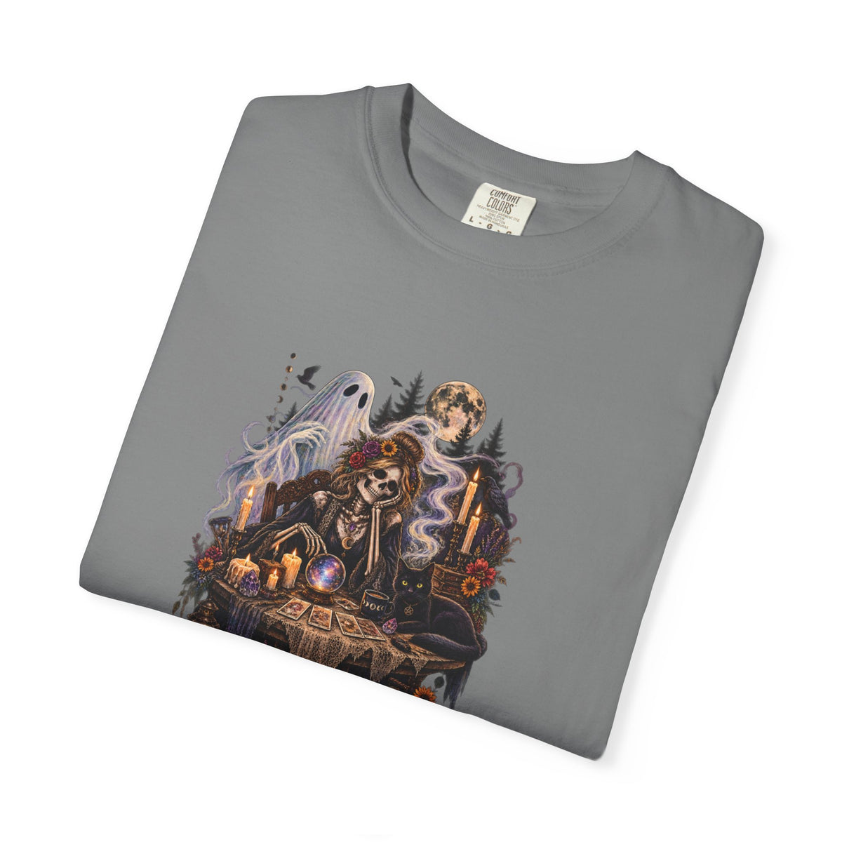 Tarot Seance Skeleton, Black Cat & Ghost Graphic Tee
