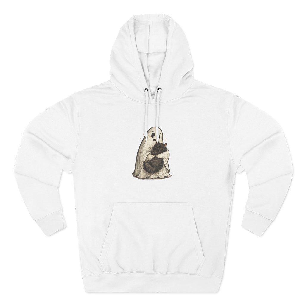 Boo & Meow Ghost Hugging Black Cat hoodie | Cute Spooky Tee Fleece Pullover