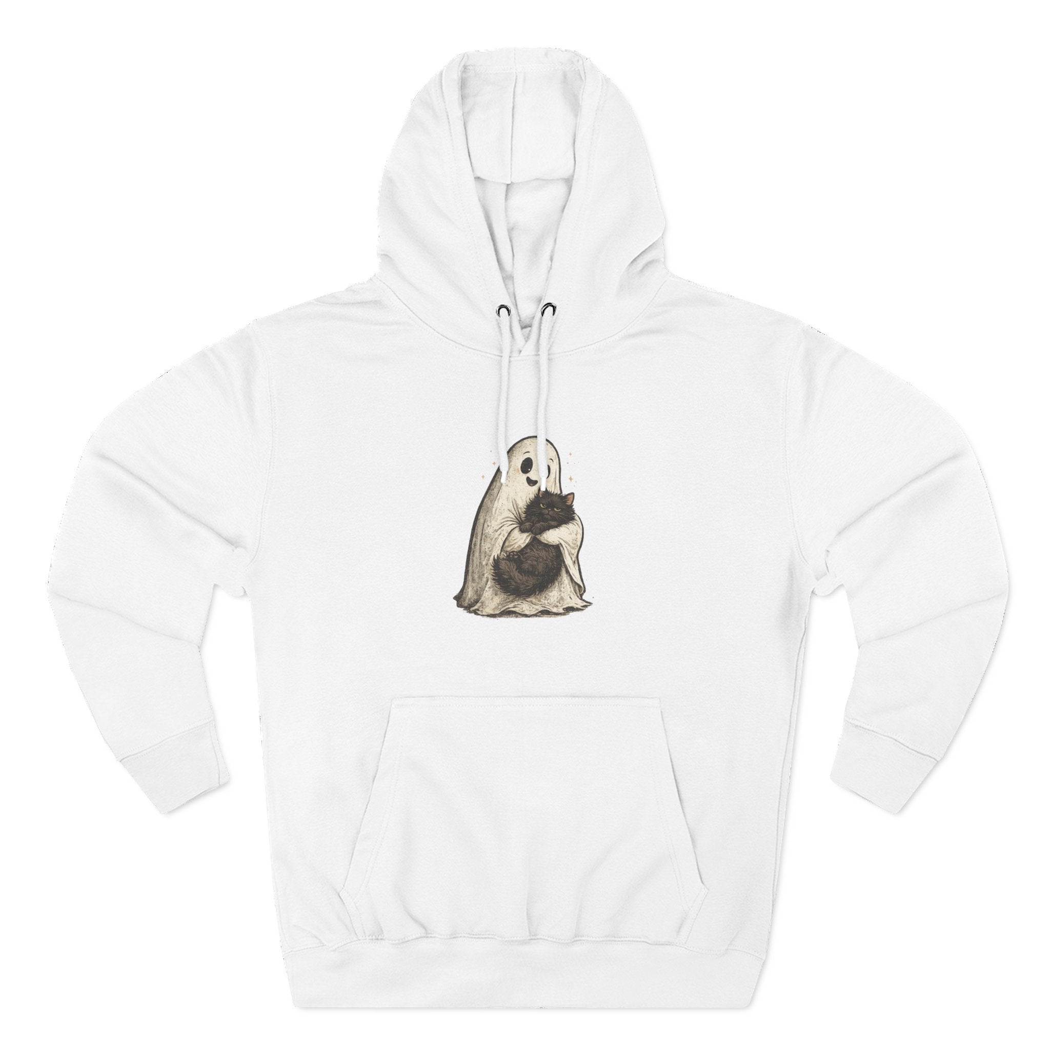 Boo & Meow Ghost Hugging Black Cat hoodie | Cute Spooky Tee Fleece Pullover