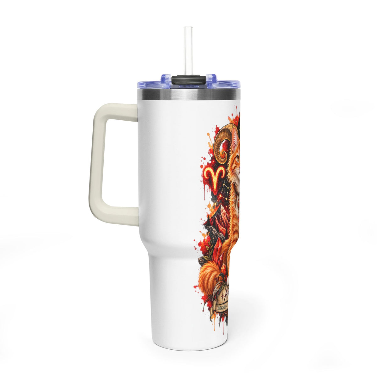 Aries Orange Tabby Cat Zodiac 40oz Tumbler – Astrological Stainless Travel Cup
