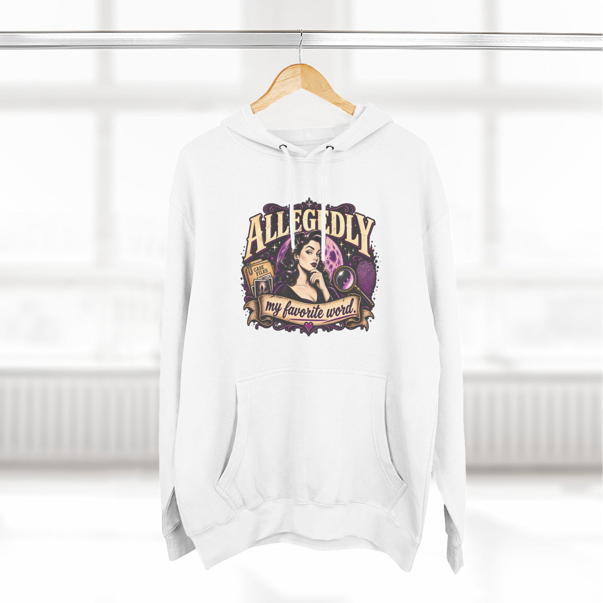 Hoodie — "Allegedly My Favorite Word" Retro Witch Graphic