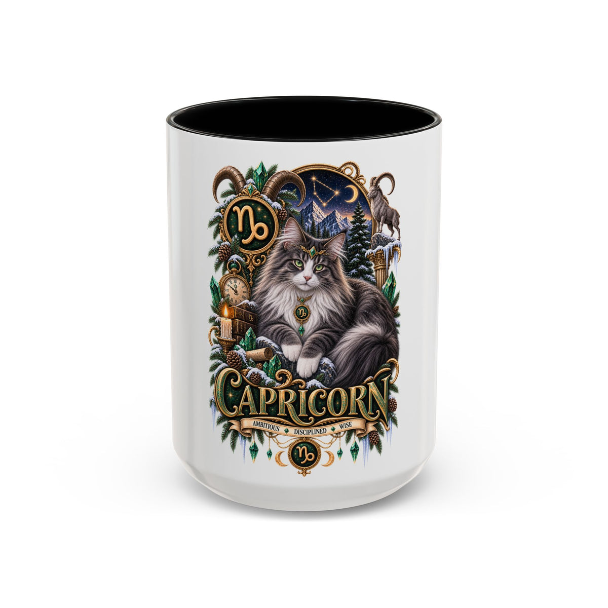 Capricorn Norwegian Forest Zodiac Cat Accent Coffee Mug – Astrology Cat Gift (11/15 oz)