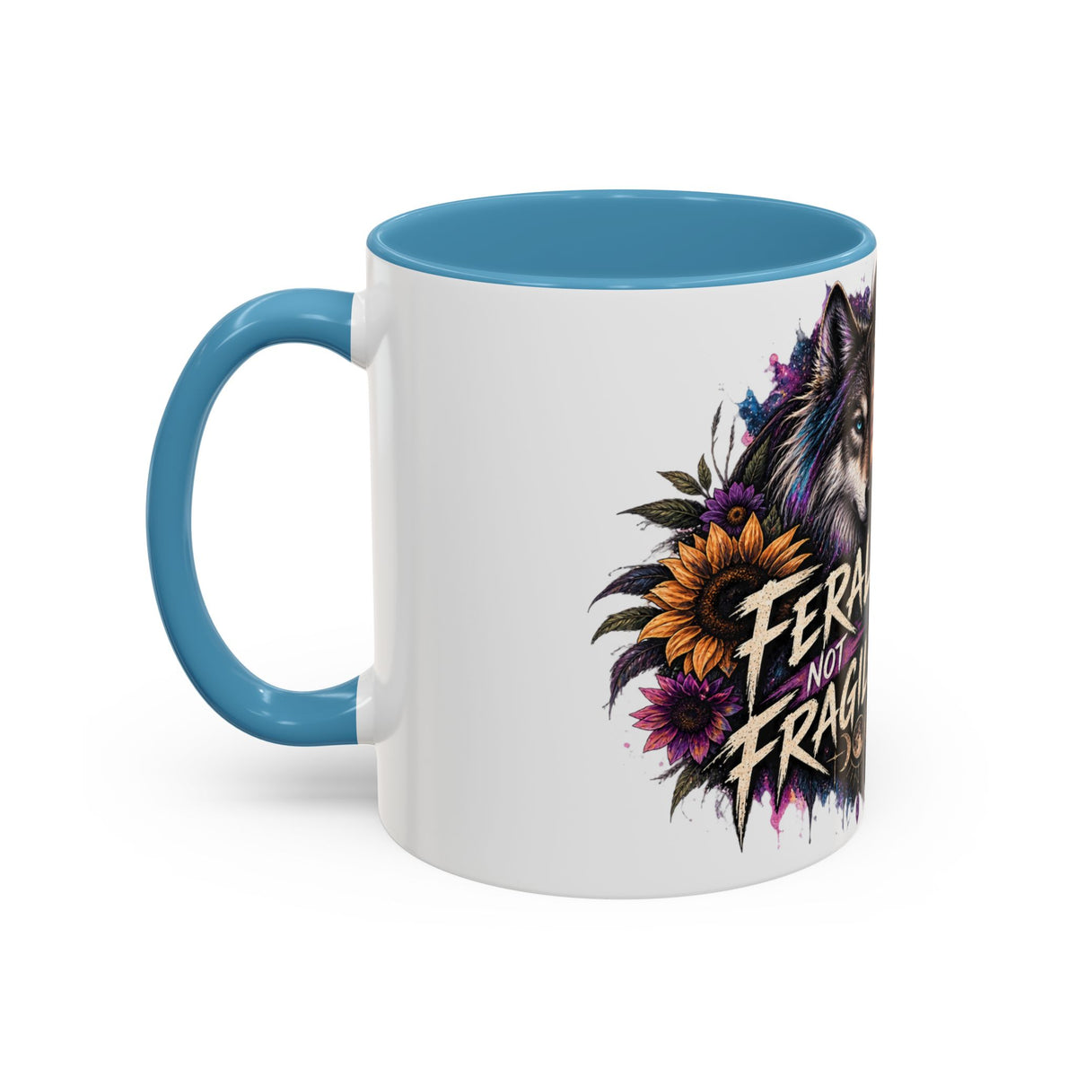 Feral Not Fragile Accent Coffee Mug — Wolf Goddess 11oz/15oz