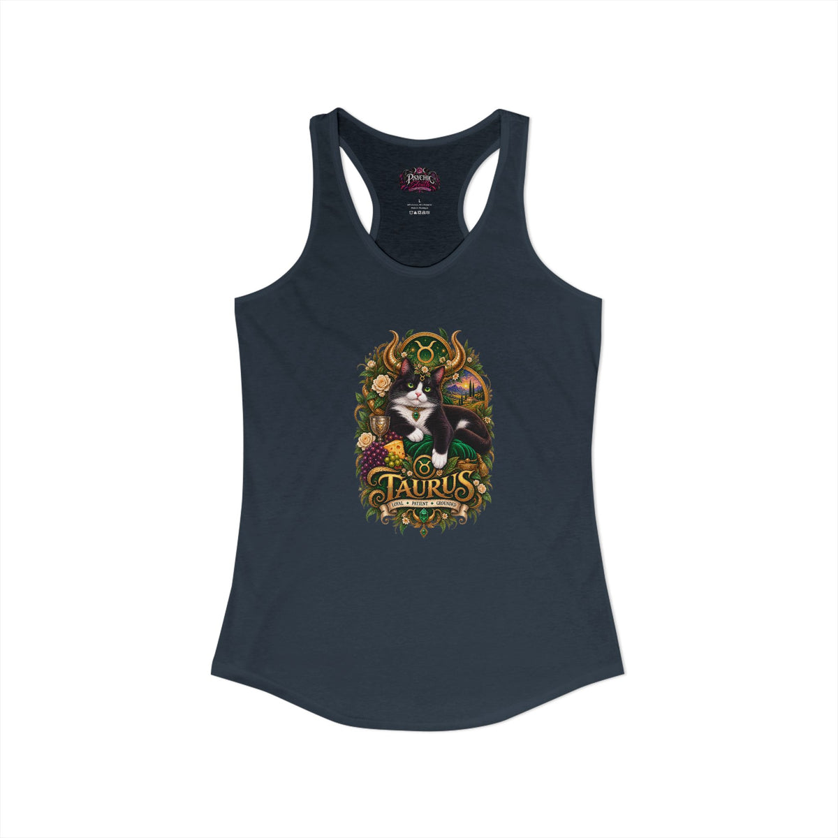 Taurus Tuxedo Cat Zodiac Tank- Celestial Astrology Cat Lover Tank