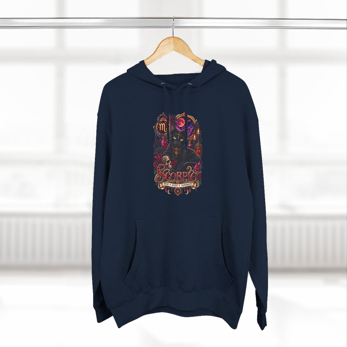 Scorpio Bombay Black Cat Floral Zodiac Hoodie — Intricate Scorpion Zodiac Sign