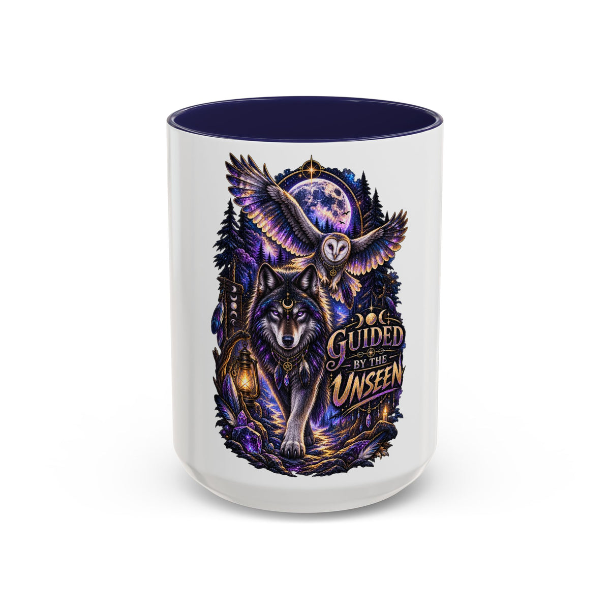 Guided by the Unseen Coffee Mug — Wolf & Owl Spirit Animal Accent Mug (11/15oz)