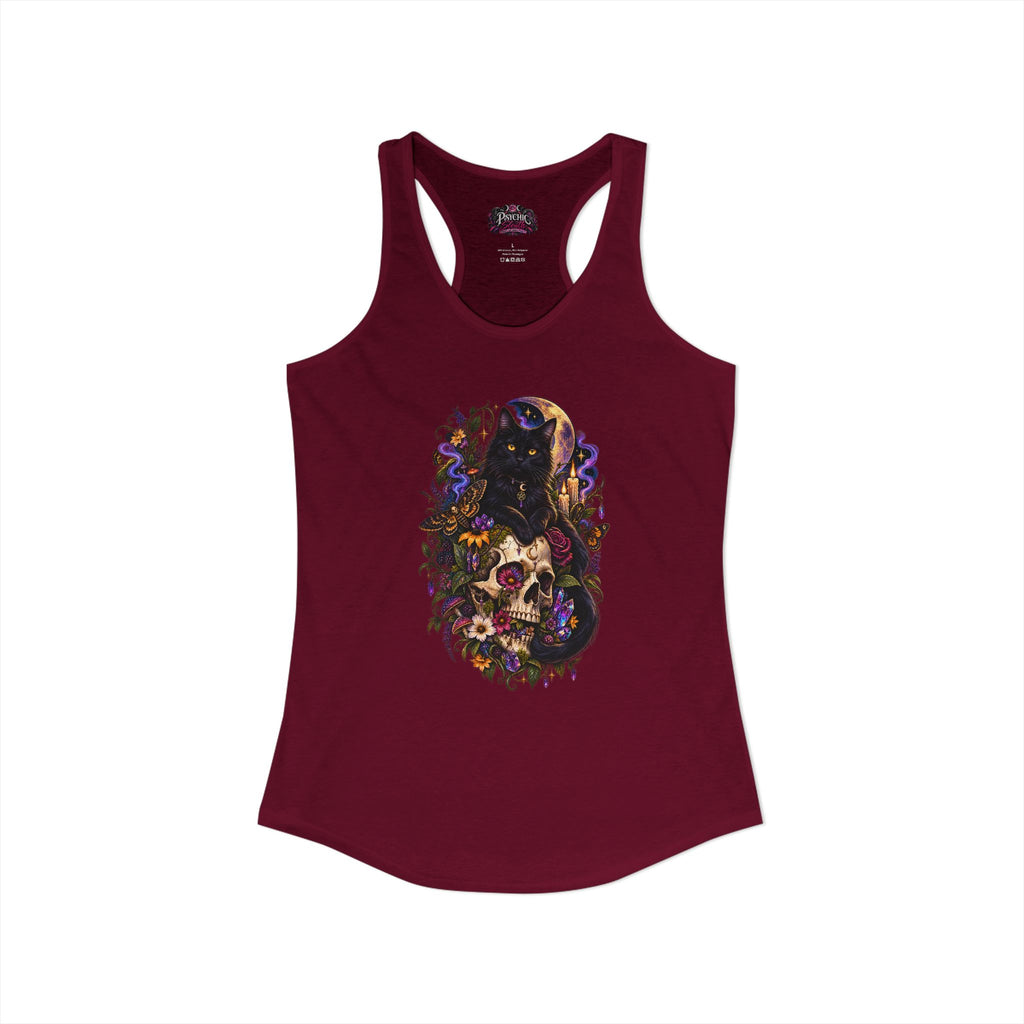 Gothic Black Cat Floral Skeleton Tank