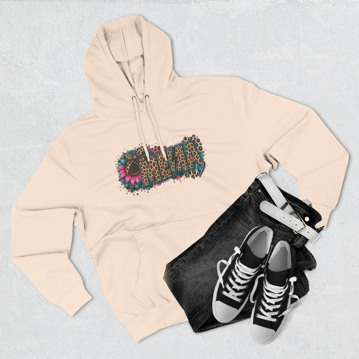 MEMA Leopard Floral Heat Hoodie — Cozy Fleece Pullover with Leopard & Flowers Design