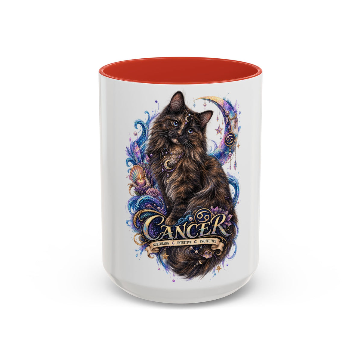 Cancer Zodiac Tortoiseshell Cat Accent Coffee Mug – Astrological Cat Lover Gift (11/15oz)