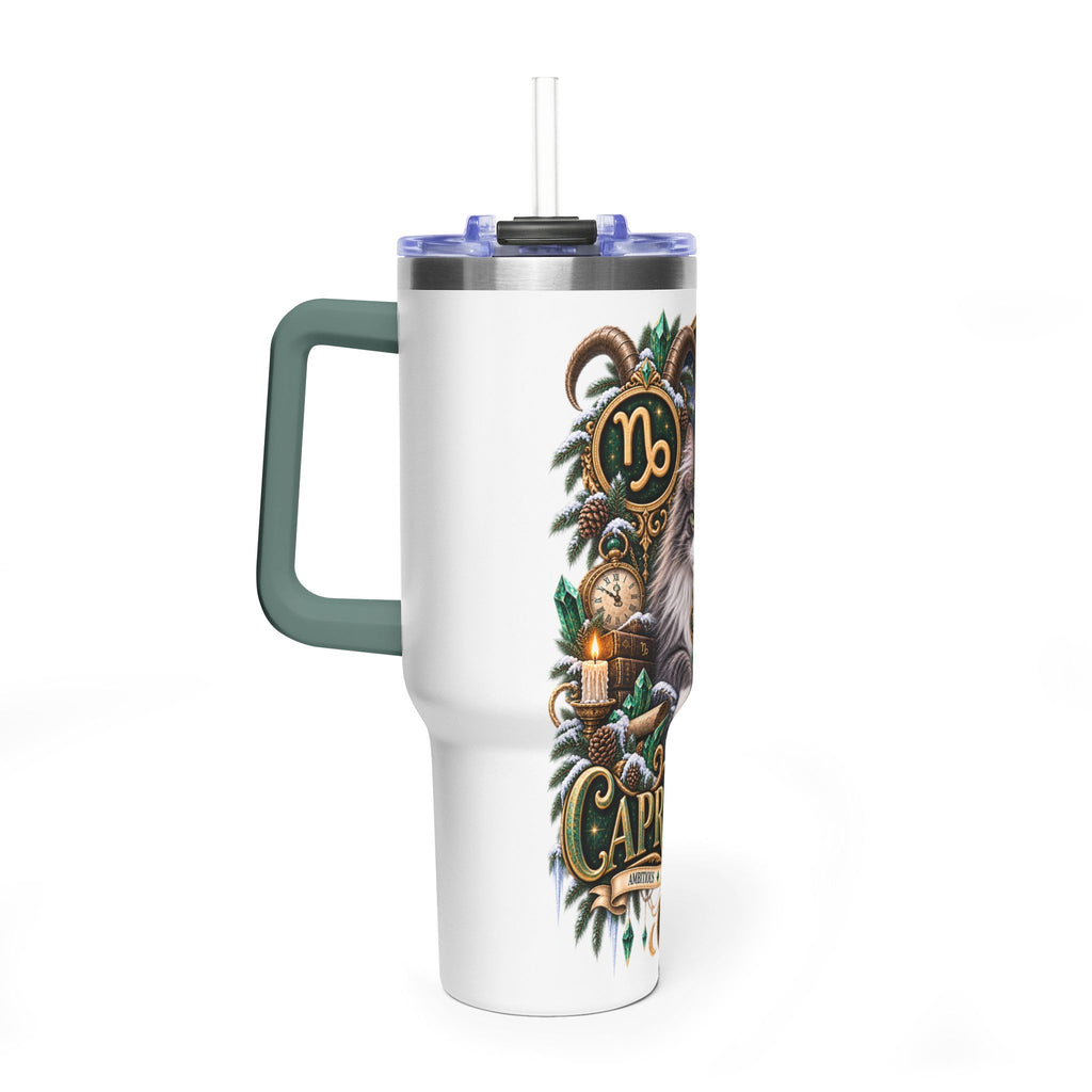 Capricorn Norwegian Forest Cat 40oz Vacuum Tumbler — Zodiac Travel Mug with Handle
