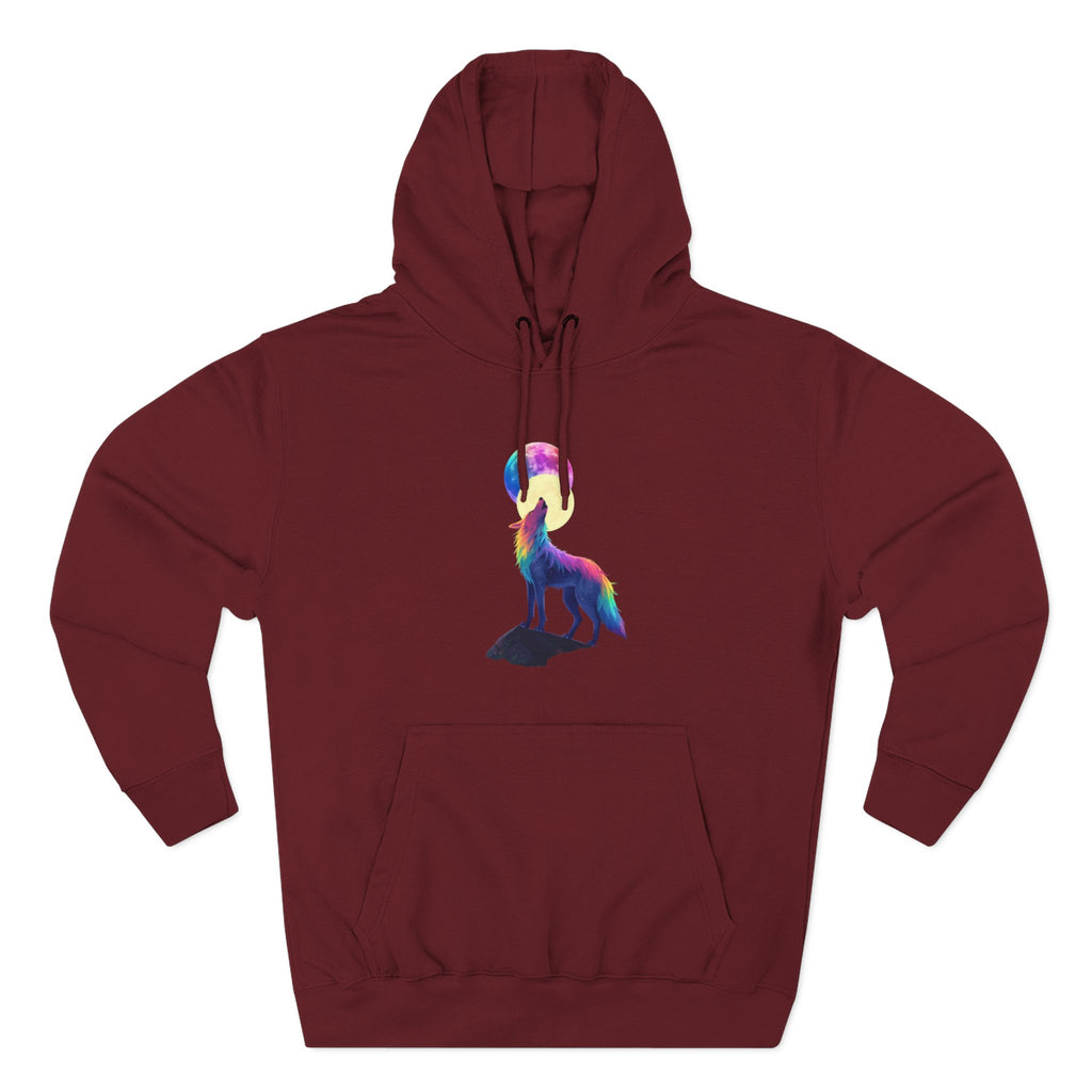 Rainbow Wolf Silhouette Hoodie | Colorful Moon Graphic