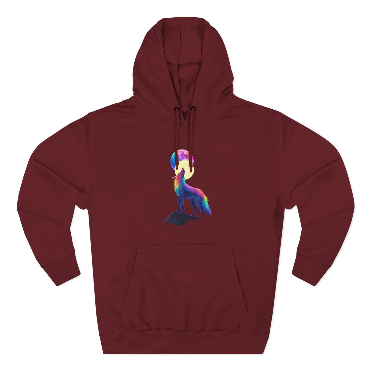 Rainbow Wolf Silhouette Hoodie | Colorful Moon Graphic