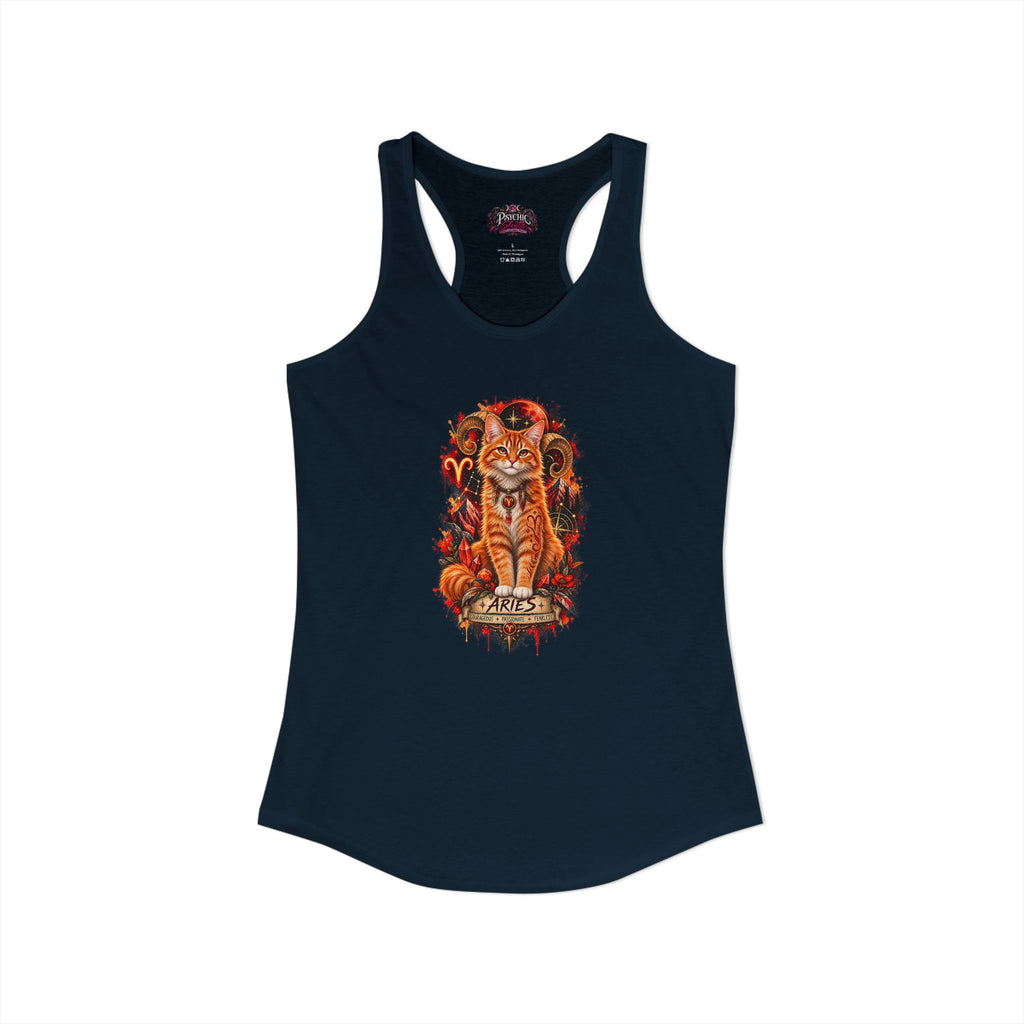 Aries Orange Tabby Cat Zodiac Tank- Celestial Astrology Cat Lover Tank