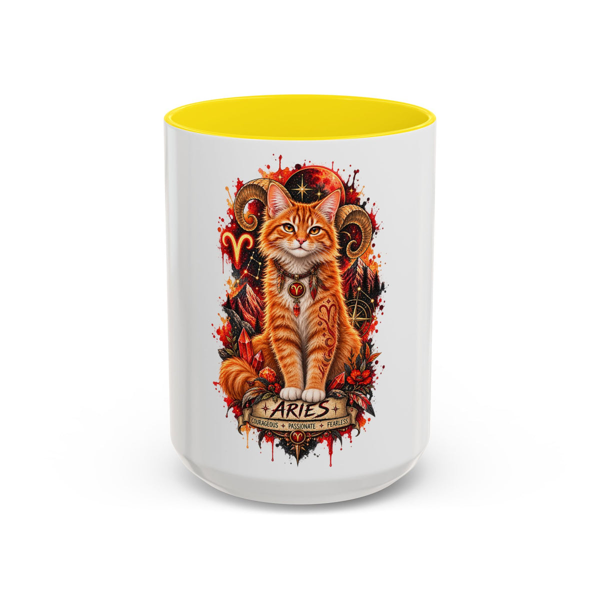 Aries Orange Tabby Cat Zodiac Coffee Mug – Cute Orange Tabby Astrology Accent Mug (11/15 oz)