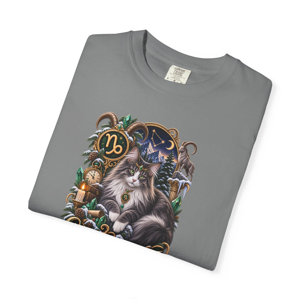 Capricorn Zodiac Norwegian Mountain Cat T-Shirt — Astrological Horoscope Tee