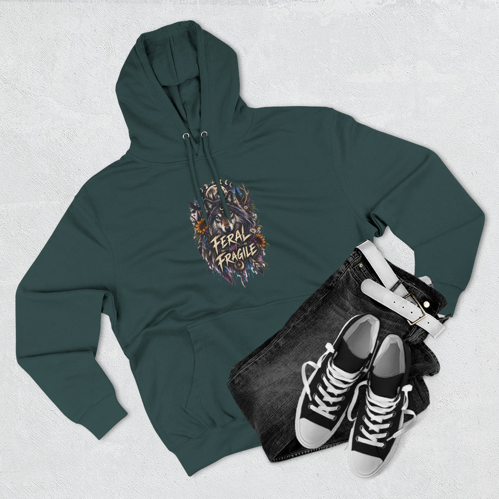 Feral not Fragile Wolf Graphic Hoodie — Wildlife-Inspired Comfort Pullover