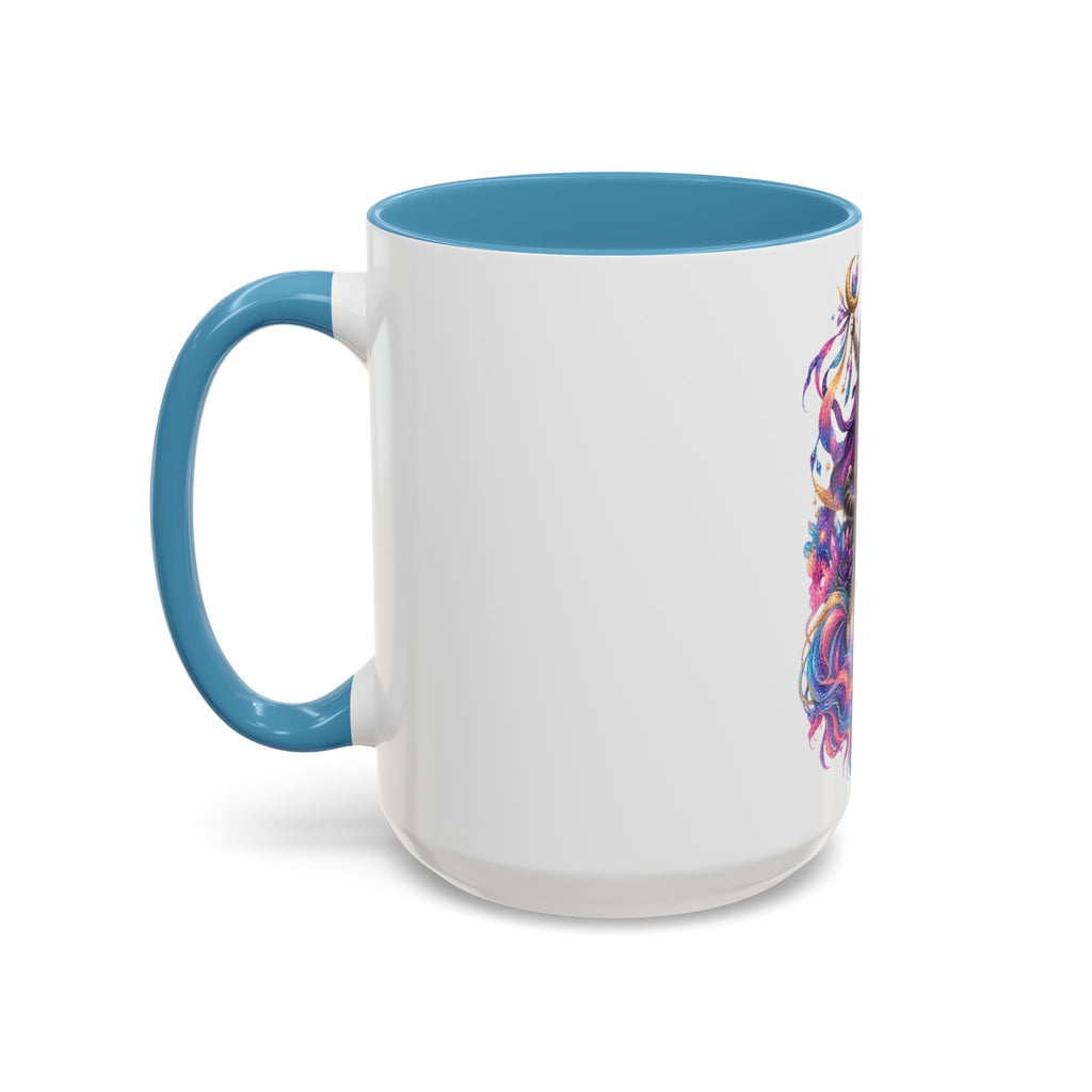 Magical Cat Knight on Unicorn Accent Coffee Mug — Colorful Fantasy 11/15oz