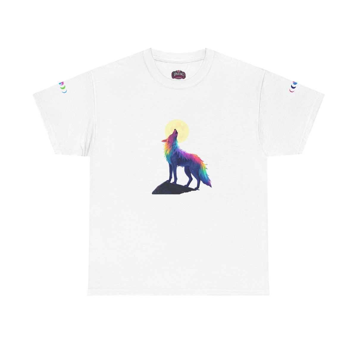 Wolf Moon T‑Shirt — Rainbow Celestial Wolf Graphic Tee