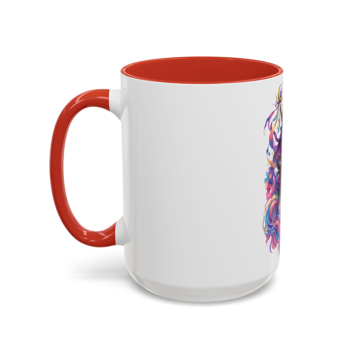 Magical Cat Knight on Unicorn Accent Coffee Mug — Colorful Fantasy 11/15oz