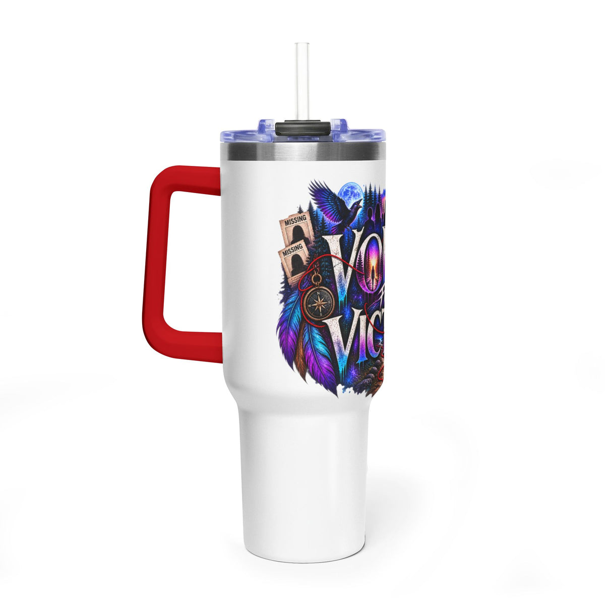 40oz Vacuum Tumbler - "Voices for Victims" Purple Feather Design