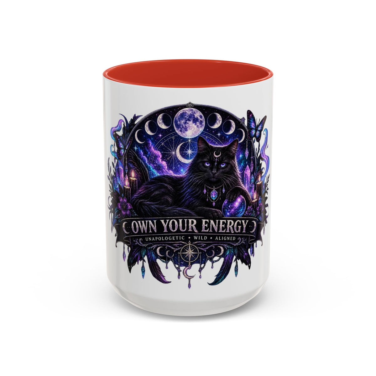 Own Your Energy Black Cat Coffee Mug – Spiritual Moon Phase Tea Cup