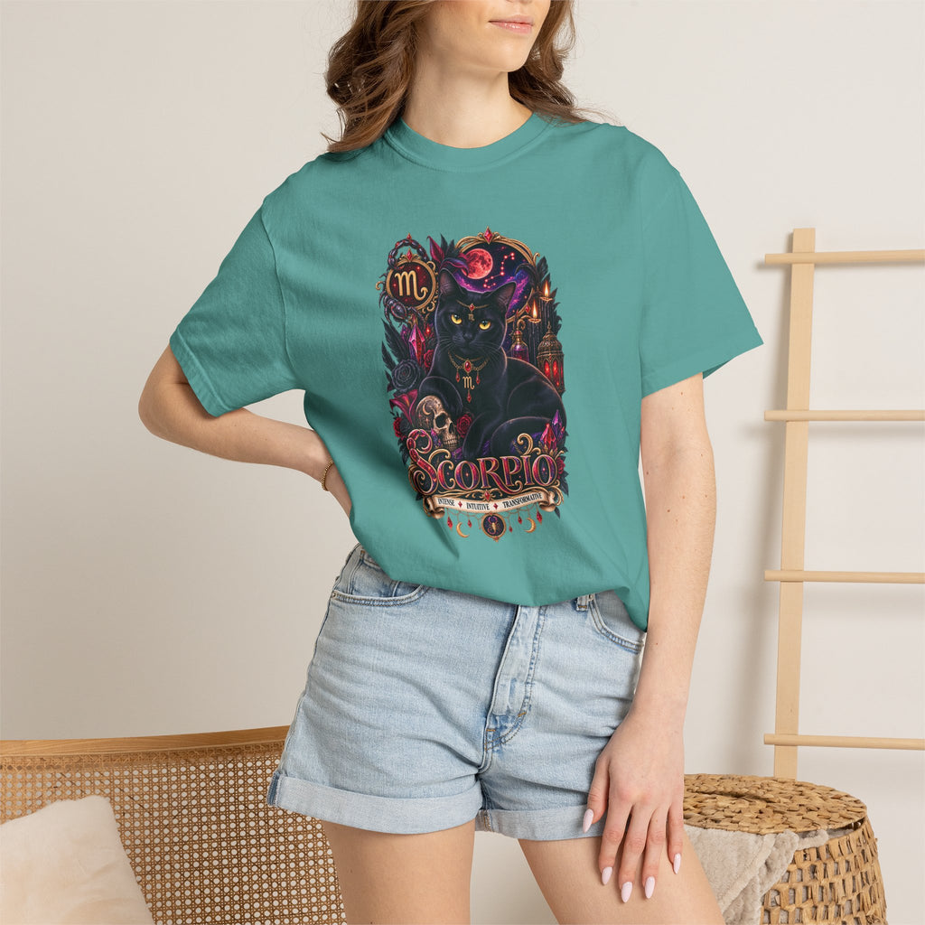 Scorpio Black Cat Zodiac T-Shirt — Dark Mystical Scorpio Graphic Tee