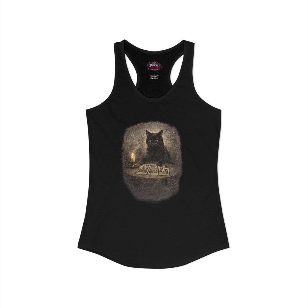 Black Cat reading Tarot Cards Tank