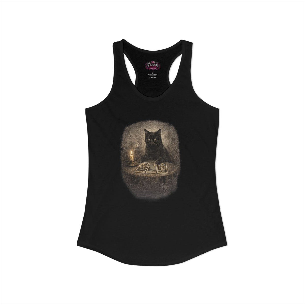 Black Cat reading Tarot Cards Tank