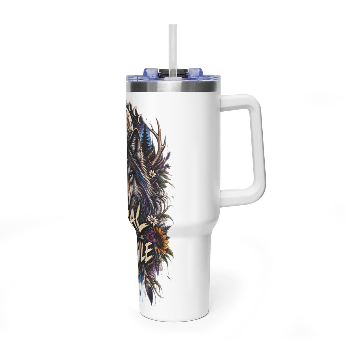 40oz Wolf Tumbler — “Feral Not Fragile” Insulated Thermal Cup