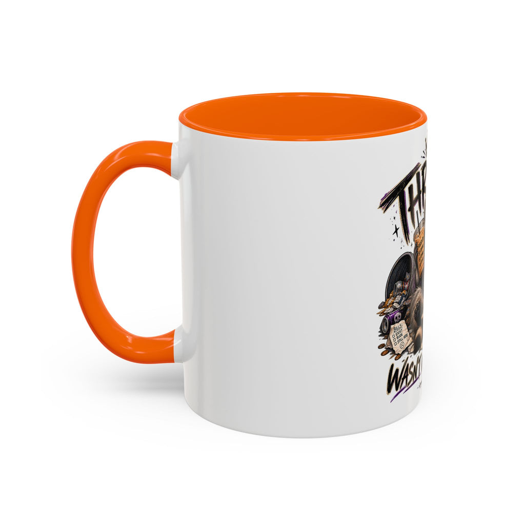 Thriving Raccoon Accent Coffee Mug — "Thriving Wasn't in the Budget" Funny Gift