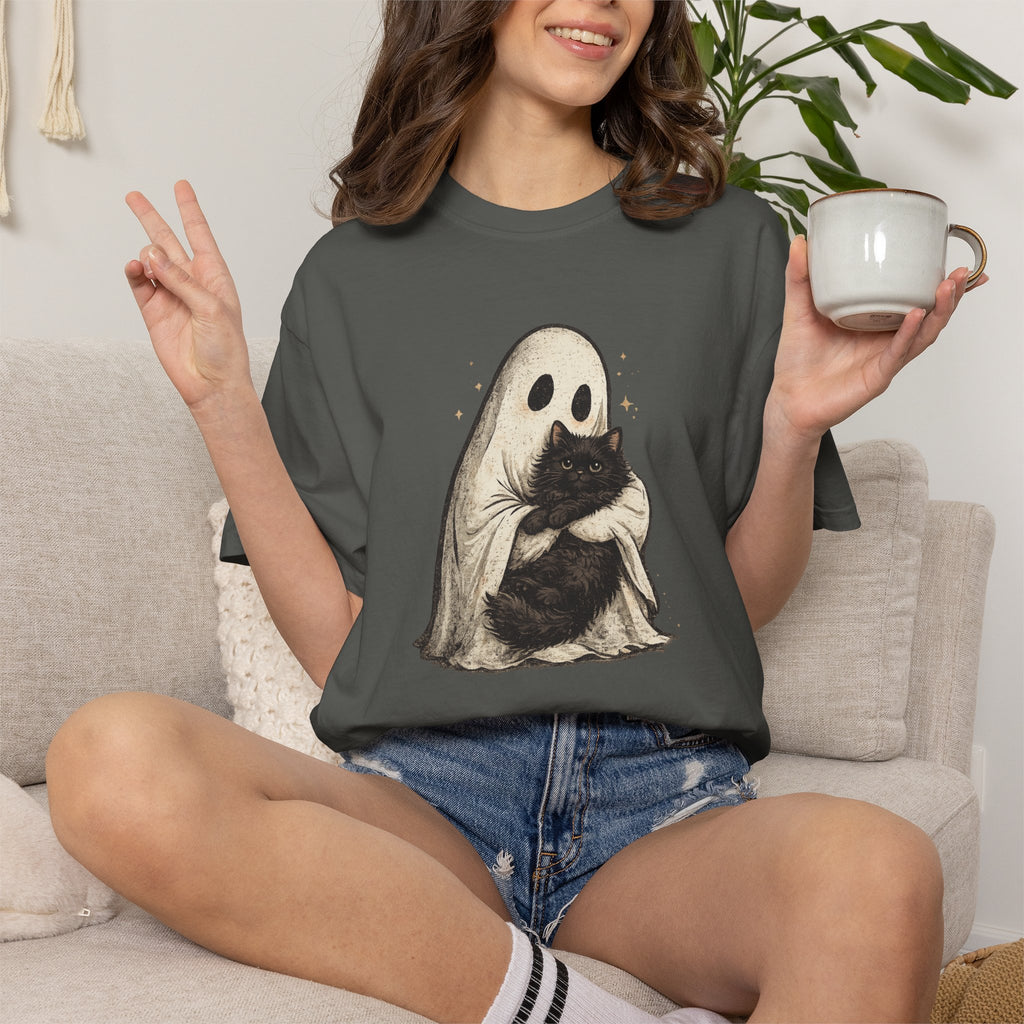 Ghost Hug T-Shirt — Cute Ghost Holding Cat Graphic Tee